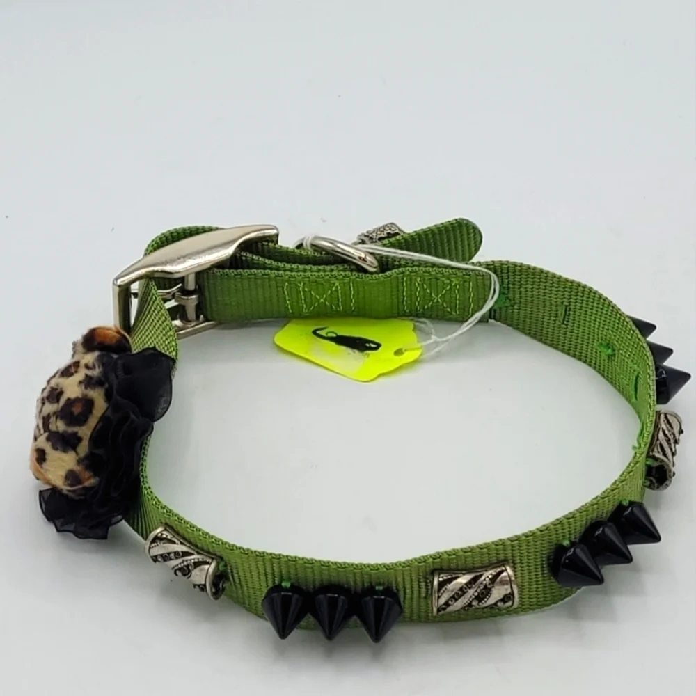 CUSTOMIZED Dog Collar Wild Thing Cub Green with Bling and Black Spikes
